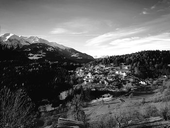 Trees on mountain against sky