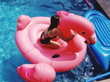 High angle view of boy in swimming pool