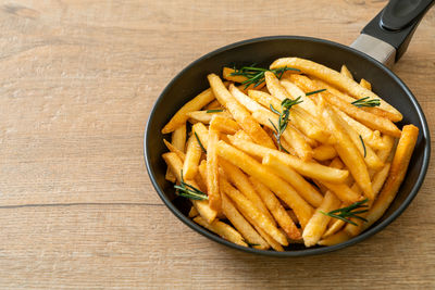High angle view of food in plate on table