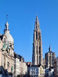 Low angle view of cathedral against clear blue sky