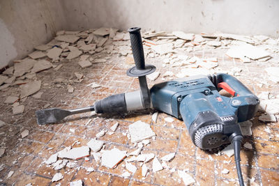 High angle view of machine part on floor