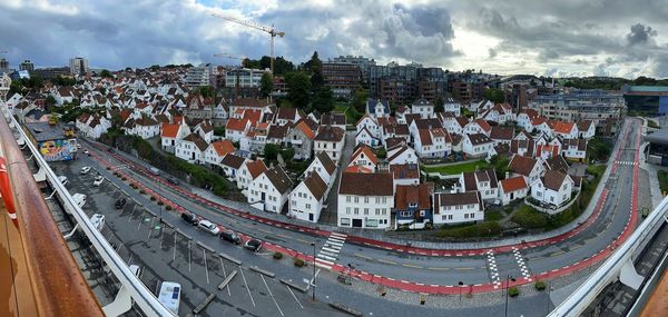 High angle view of cityscape against sky