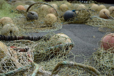 High angle view of fishing net on field