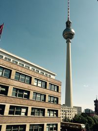 Low angle view of communications tower