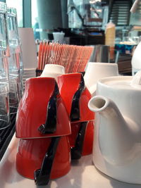 Close-up of empty coffee cup on table in cafe
