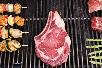 Close-up of meat on barbecue grill