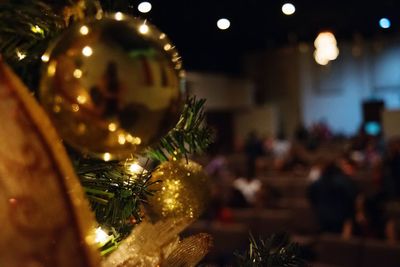 Close-up of christmas tree at night