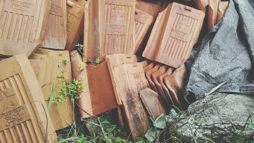 High angle view of wooden floor