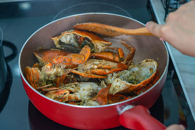 High angle view of seafood in bowl