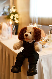 Close-up of stuffed toy on table at home