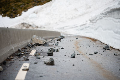 High angle view of snow on land