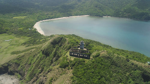 High angle view of text on land by sea