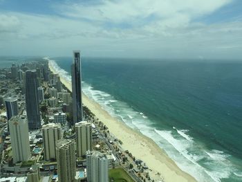 High angle view of city at waterfront