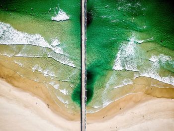 Aerial view of footbridge over sea