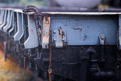 Close-up of abandoned train