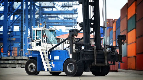 Commercial land vehicle at warehouse