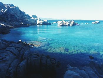 Scenic view of sea against clear sky