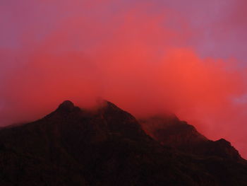 Mountain in fire at sunset.