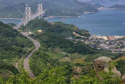 High angle view of onaruto bridge over river