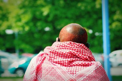 Rear view of man with scarf