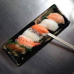 Close-up of sushi served on plate