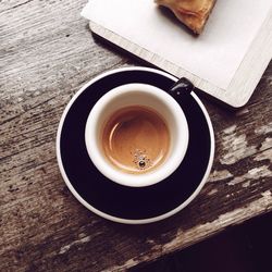 High angle view of drink on table