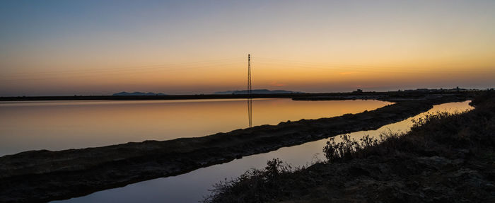 Scenic view of lake against sky during sunset