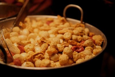 Close-up of meal served in bowl on table