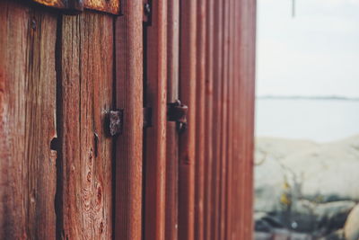 Close-up of rusty metal on door