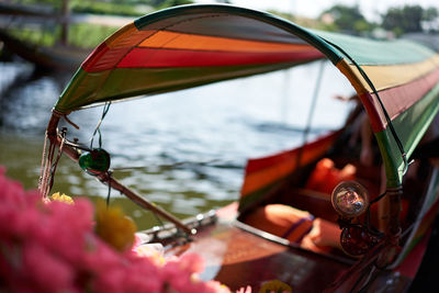 Close-up of red flag on boat