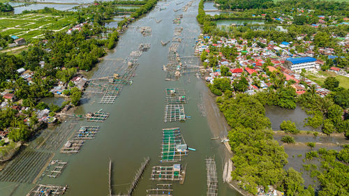 High angle view of buildings in city