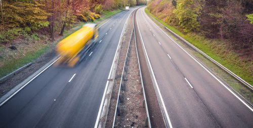 Blurred motion of highway on road