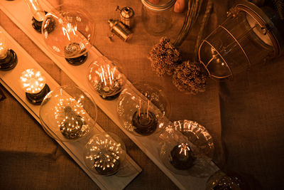 High angle view of equipment on table