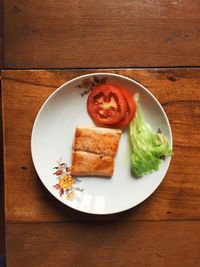 High angle view of breakfast served on table