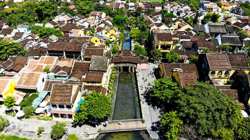 High angle view of buildings in city