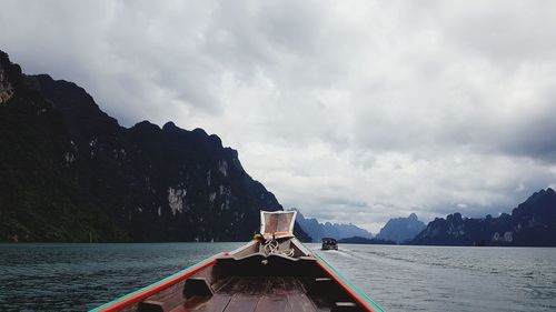 Longtail boat on sea