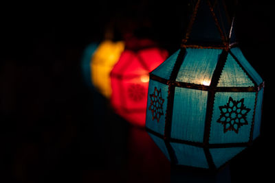 Close-up of illuminated lantern hanging at night