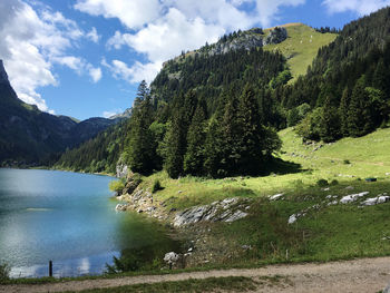 Scenic view of lake against sky
