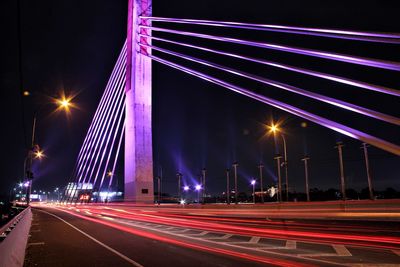 Light trails on road at night