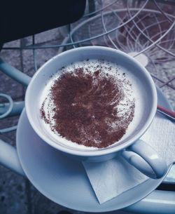 High angle view of coffee on table