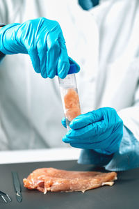 Food safety inspection of raw chicken meat in a laboratory