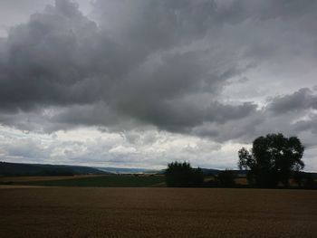 Scenic view of field against cloudy sky