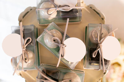 High angle view of wine glass on table