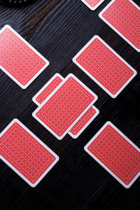 High angle view of colorful confetti on table