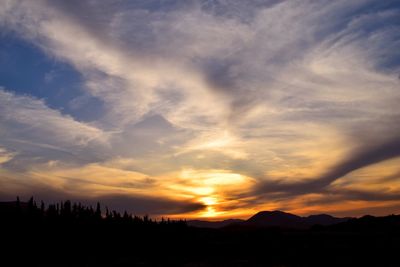 Scenic view of silhouette mountains against sky at sunset