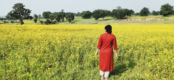 Rear view of man standing on field