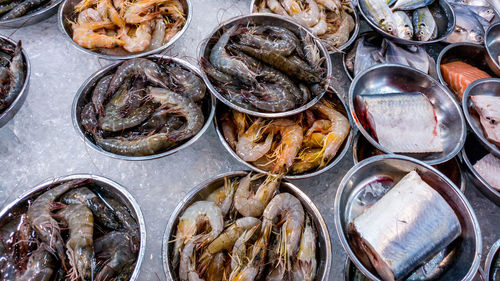 High angle view of fish for sale at market