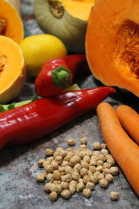High angle view of fruits in container