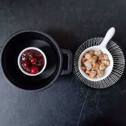 High angle view of breakfast on table