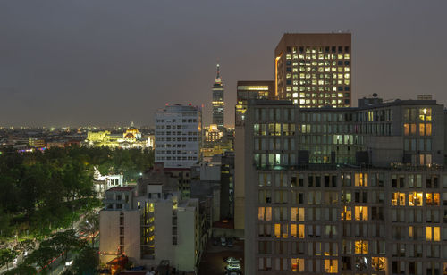 Illuminated buildings at night